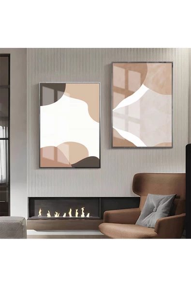 Harikabirev HARİKABİREV|KREM-BEYAZ-BEJ SOYUT ABSTRACT KOMBİN |ÇERÇEVELİ CAM TABLO 2Lİ DİKEY ürün görseli