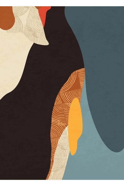 Harikabirev HARİKABİREV|SİYAH-MAVİ-KİREMİT SOYUT ABSTRACT KOMBİN |ÇERÇEVELİ CAM TABLO 2Lİ DİKEY - Resim 2