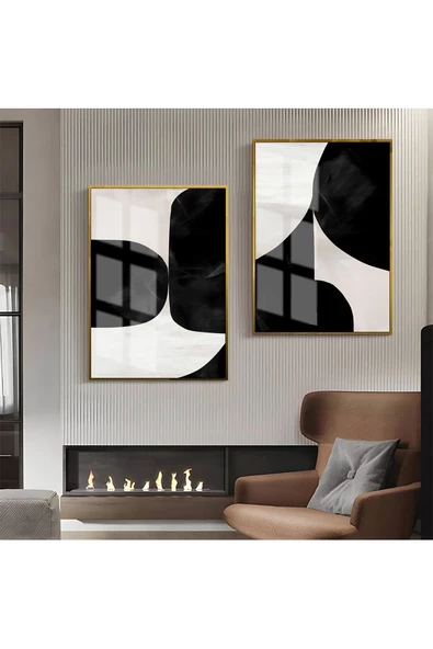 Harikabirev HARİKABİREV|GRİ-KREM -SİYAH SOYUTABSTRACT KOMBİN 3 |ÇERÇEVELİ CAM TABLO 2Lİ DİKEY ürün görseli