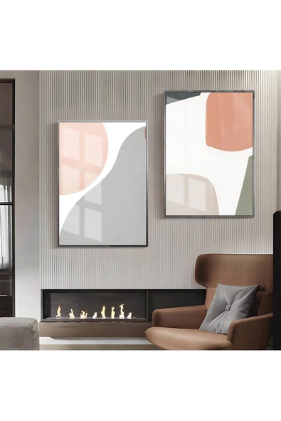 Harikabirev HARİKABİREV|TURUNCU-KREM-GRİ SOYUT ABSTRACT KOMBİN 1|ÇERÇEVELİ CAM TABLO 2Lİ DİKEY ürün görseli