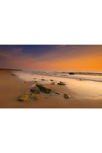 Harikabirev HARİKABİREV|YAZ MANZARALI SARI KUMSAL VE DENİZ MODELİ 1|ÇERÇEVELİ TEMPERLİ CAM TABLO TEKLİ YATAY - Resim 2