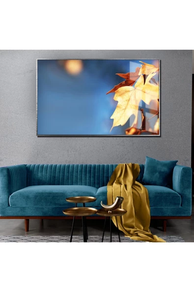 Harikabirev HARİKABİREV|SONBAHAR MANZARALI MAVİ YAPRAK DETAYLI 1|ÇERÇEVELİ TEMPERLİ CAM TABLO TEKLİ YATAY ürün görseli