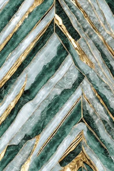 Harikabirev HARİKABİREV|YEŞİL GOLD YAPRAK VE ÇİÇEK KOMBİN 1|ÇERÇEVELİ CAM TABLO 3LÜ DİKEY - Resim 2