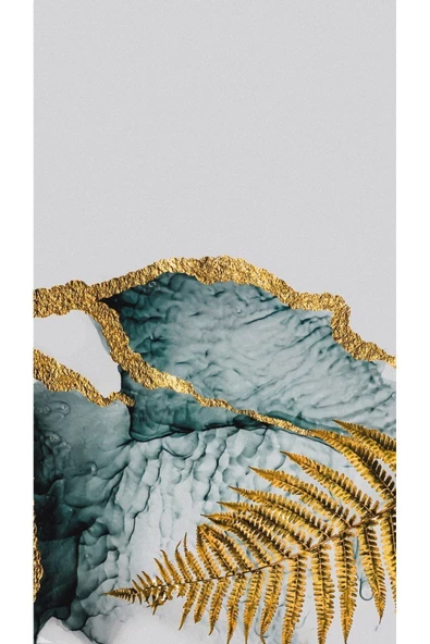 Harikabirev HARİKABİREV|YEŞİL GOLD YAPRAK VE ÇİÇEK KOMBİN 1|ÇERÇEVELİ CAM TABLO 3LÜ DİKEY - Resim 4