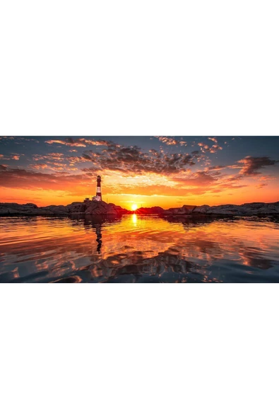 Harikabirev HARİKABİREV|YAZ MANZARALI SARI DENİZ FENERİ MANZARASI 1|ÇERÇEVELİ TEMPERLİ CAM TABLO TEKLİ YATAY - Resim 2