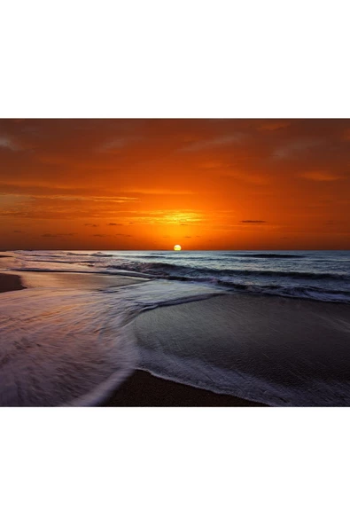 Harikabirev HARİKABİREV|YAZ MANZARALI SARI GÜNDOĞUMU DENİZ MANZARASI|ÇERÇEVELİ TEMPERLİ CAM TABLO TEKLİ YATAY - Resim 2