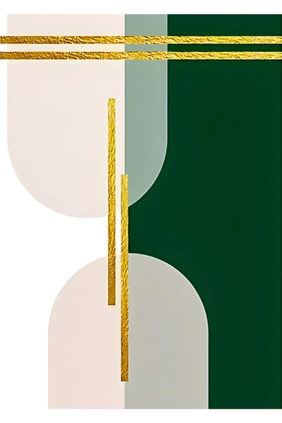 Harikabirev HARİKABİREV|YEŞİL GOLD KREM SOYUT ŞEKİLLER 2 |ÇERÇEVELİ CAM TABLO 3LÜ DİKEY - Resim 3