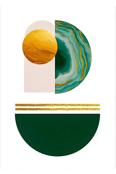 Harikabirev HARİKABİREV|YEŞİL GOLD KREM SOYUT ŞEKİLLER 2 |ÇERÇEVELİ CAM TABLO 3LÜ DİKEY - Resim 2