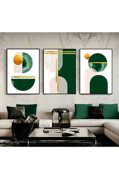 Harikabirev HARİKABİREV|YEŞİL GOLD KREM SOYUT ŞEKİLLER 2 |ÇERÇEVELİ CAM TABLO 3LÜ DİKEY ürün görseli