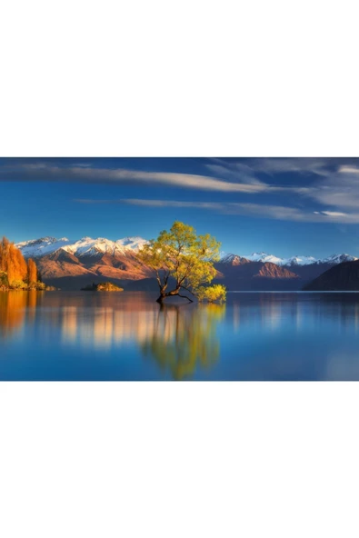 Harikabirev HARİKABİREV|SONBAHAR MANZARALI MAVİ GÖL AĞAÇ DETAYI 1|ÇERÇEVELİ TEMPERLİ CAM TABLO TEKLİ YATAY - Resim 2