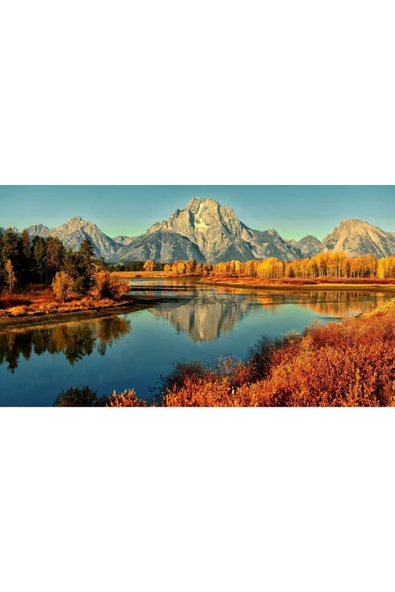 Harikabirev HARİKABİREV|SONBAHAR MANZARALI SARI DAĞ MANZARASI 1|ÇERÇEVELİ TEMPERLİ CAM TABLO TEKLİ YATAY - Resim 2