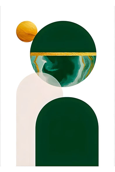 Harikabirev HARİKABİREV|YEŞİL GOLD KREM SOYUT ŞEKİLLER 2 |ÇERÇEVELİ CAM TABLO 3LÜ DİKEY - Resim 4