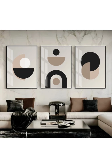 Harikabirev HARİKABİREV|SİYAH-KREM-GRİ VEKTÖREL SOYUT ŞEKİLLER 1 |ÇERÇEVELİ CAM TABLO 3LÜ DİKEY ürün görseli