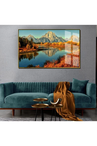Harikabirev HARİKABİREV|SONBAHAR MANZARALI SARI DAĞ MANZARASI 1|ÇERÇEVELİ TEMPERLİ CAM TABLO TEKLİ YATAY ürün görseli