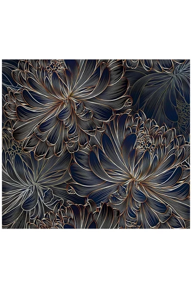 Harikabirev HARİKABİREV|LACİVERT-GOLD SOYUT ÇİÇEK ART 1|ÇERÇEVELİ TEMPERLİ CAM TABLO TEKLİ YATAY - Resim 2