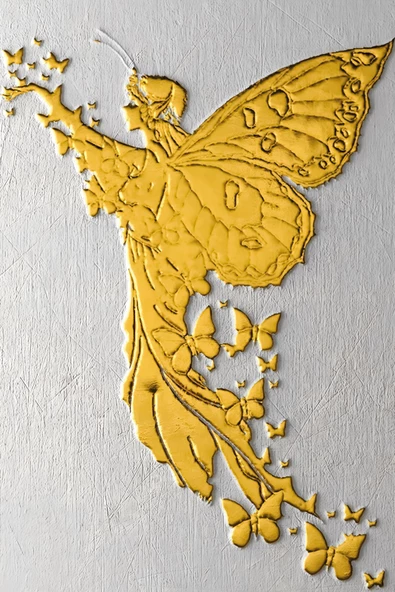 Harikabirev HARİKABİREV|GRİ-GOLD SOYUT KANATLI MELEK KOMBİNİ |ÇERÇEVELİ CAM TABLO 2Lİ DİKEY - Resim 3