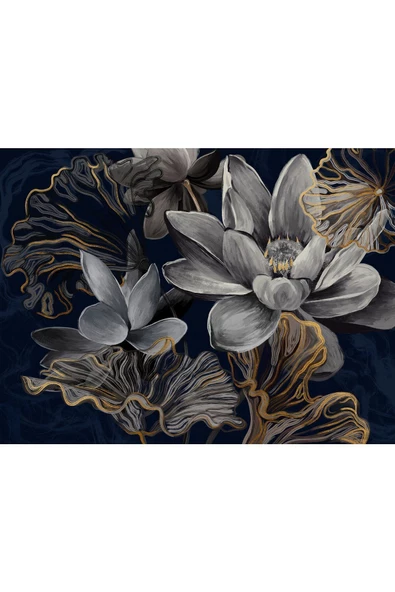 Harikabirev HARİKABİREV|LACİVERT-GOLD YAĞLI BOYA EFETKLİ ÇİÇEK 3 |ÇERÇEVELİ TEMPERLİ CAM TABLO TEKLİ YATAY - Resim 2