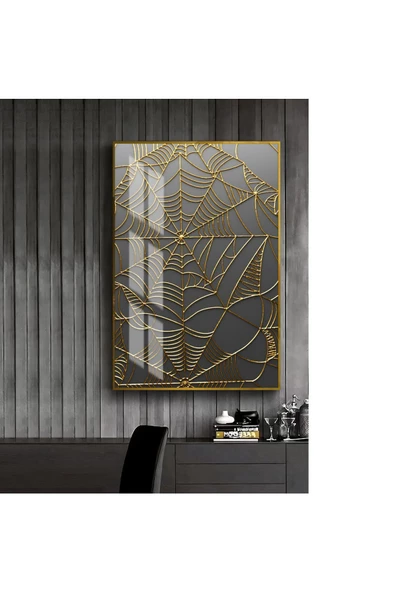 Harikabirev HARİKABİREV|GOLD-SİYAH SEVİLEN SOYUT ŞEKİL 3 |ÇERÇEVELİ TEMPERLİ CAM TABLO TEKLİ DİKEY ürün görseli