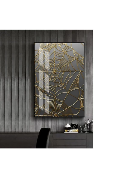 Harikabirev HARİKABİREV|GOLD-SİYAH SEVİLEN SOYUT ŞEKİL 3 |ÇERÇEVELİ TEMPERLİ CAM TABLO TEKLİ DİKEY ürün görseli