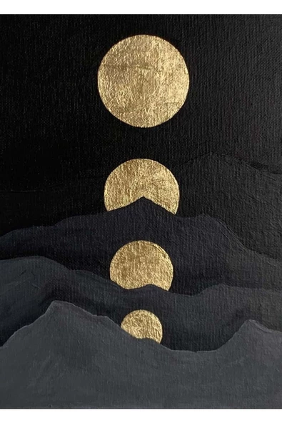 Harikabirev HARİKABİREV|SİYAH-GOLD SOYUT ABSTRACT AY-MONTH |ÇERÇEVELİ TEMPERLİ CAM TABLO TEKLİ DİKEY - Resim 2