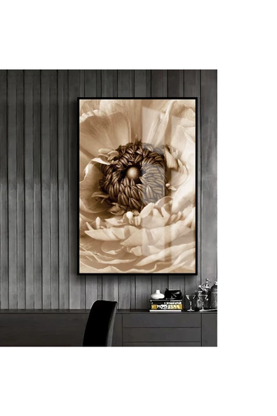 Harikabirev HARİKABİREV|SİYAH SOFT ŞAKAYIK ÇİÇEĞİ ÖZÜ DETAY |ÇERÇEVELİ TEMPERLİ CAM TABLO TEKLİ DİKEY ürün görseli