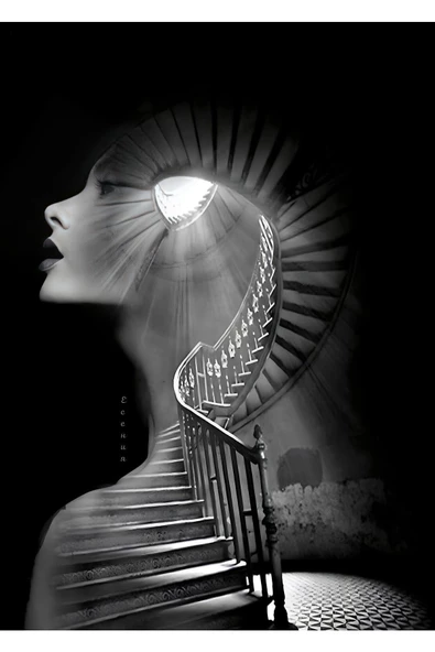 Harikabirev HARİKABİREV|SİYAH BEYAZ SOYUT ABSTRACT KADIN 3 |ÇERÇEVELİ TEMPERLİ CAM TABLO TEKLİ DİKEY - Resim 2