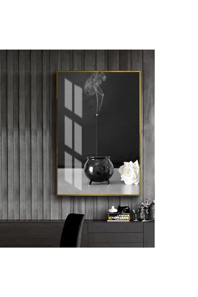 Harikabirev HARİKABİREV|SİYAH-BEYAZ MUM KOMBİNİ PARÇAVASI 3 |ÇERÇEVELİ TEMPERLİ CAM TABLO TEKLİ DİKEY ürün görseli