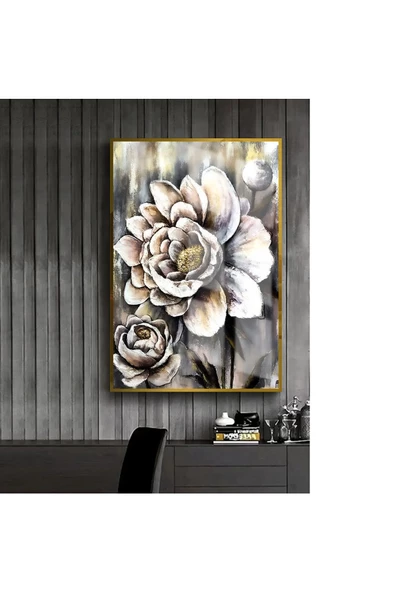 Harikabirev HARİKABİREV|SİYAH-GOLD SEVİLEN ÇİÇEK TABLOSU 3 |ÇERÇEVELİ TEMPERLİ CAM TABLO TEKLİ DİKEY ürün görseli