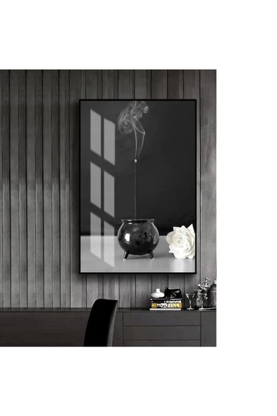 Harikabirev HARİKABİREV|SİYAH-BEYAZ MUM KOMBİNİ PARÇAVASI 3 |ÇERÇEVELİ TEMPERLİ CAM TABLO TEKLİ DİKEY ürün görseli