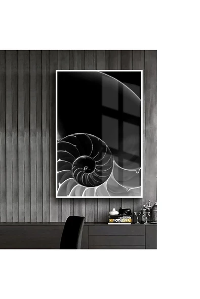 Harikabirev HARİKABİREV|SİYAH-BEYAZ SARMAL SOYUT ABSTRACT |ÇERÇEVELİ TEMPERLİ CAM TABLO TEKLİ DİKEY ürün görseli