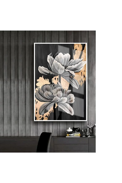 Harikabirev HARİKABİREV|SİYAH-GOLD SEVİLEN ÇİÇEK TABLOSU 2 |ÇERÇEVELİ TEMPERLİ CAM TABLO TEKLİ DİKEY ürün görseli