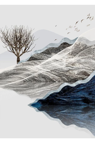 Harikabirev HARİKABİREV|LACİVERT-GÜMÜŞ GEYİK MANZARA KOMBİNİ |ÇERÇEVELİ CAM TABLO 3LÜ DİKEY - Resim 2