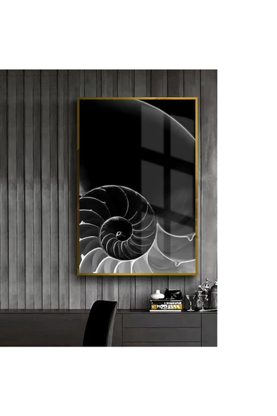 Harikabirev HARİKABİREV|SİYAH-BEYAZ SARMAL SOYUT ABSTRACT |ÇERÇEVELİ TEMPERLİ CAM TABLO TEKLİ DİKEY ürün görseli