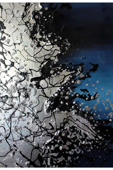 Harikabirev HARİKABİREV|LACİVERT-GÜMÜŞ-GOLD YAPRAK- SOYUT ABSTRACT KOMBİNİ|ÇERÇEVELİ CAM TABLO 3LÜ DİKEY - Resim 5