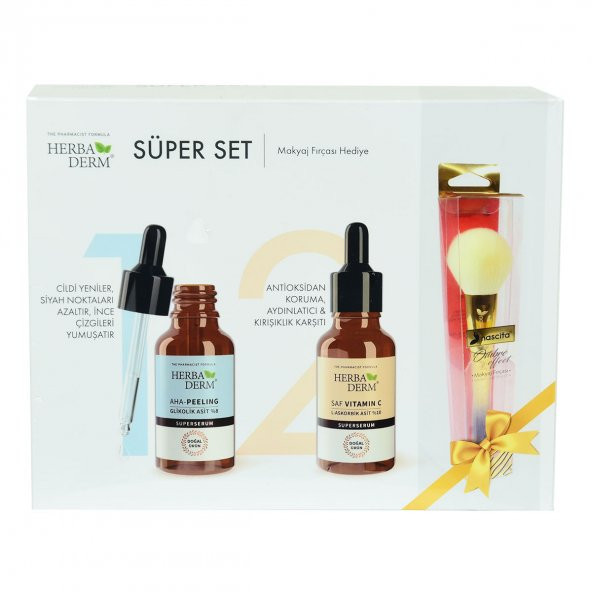 HerbaDerm Süper Set Superserum Aha-Peeling 30 ML + Saf Vitamin C 30 ML + Hediye Makyaj Fırçası - 4
