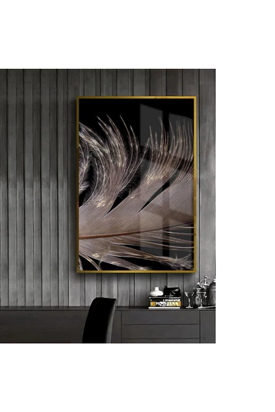 Harikabirev HARİKABİREV|SİYAH-BEYAZ KUŞ TÜYÜ TABLOSU |ÇERÇEVELİ TEMPERLİ CAM TABLO TEKLİ DİKEY ürün görseli