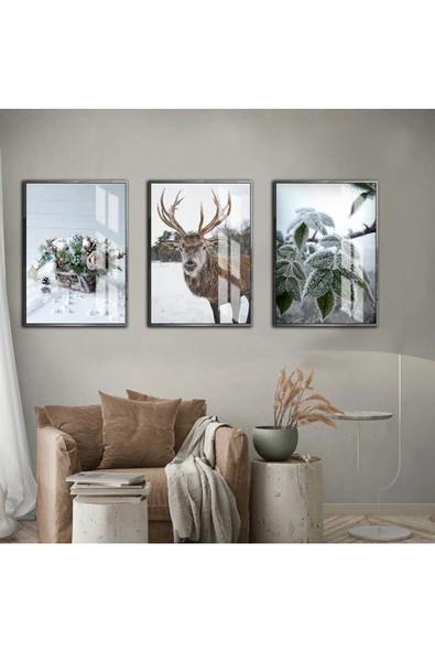 Harikabirev HARİKABİREV|RENGEYİĞİ-KAR-KIŞ KOMBİNİ ART 3 |ÇERÇEVELİ CAM TABLO 3LÜ DİKEY ürün görseli