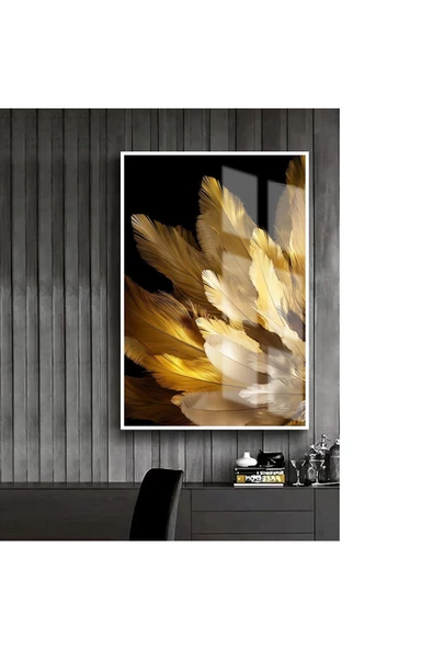 Harikabirev HARİKABİREV|SİYAH-GOLD ABSTRACT TÜY TABLOSU 2 |ÇERÇEVELİ TEMPERLİ CAM TABLO TEKLİ DİKEY ürün görseli