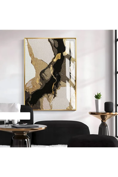 Harikabirev HARİKABİREV|GRİ-BRONZ-SİYAH SOYUT MODEL 2|ÇERÇEVELİ TEMPERLİ CAM TABLO TEKLİ DİKEY ürün görseli