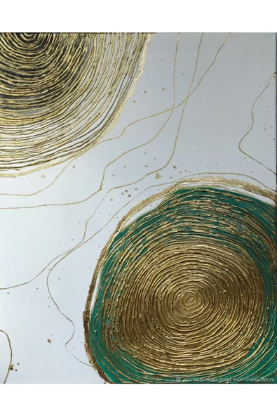 Harikabirev HARİKABİREV|YEŞİL-KREM-GOLD SOYUT KUŞ DAĞ KOMBİN|ÇERÇEVELİ CAM TABLO  3LÜ DİKEY - Resim 3