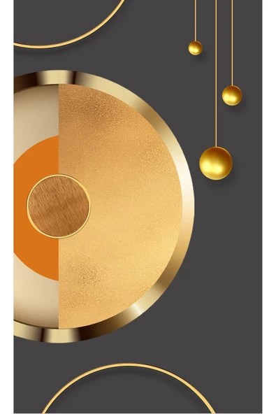 Harikabirev HARİKABİREV| GOLD-TURUNCU SOYUT MODEL 1 |ÇERÇEVELİ TEMPERLİ CAM TABLO TEKLİ DİKEY - Resim 2