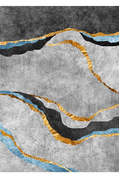 Harikabirev HARİKABİREV|SOYUT SİYAH-GRİ-GOLD ELEGANT MODEL 2|ÇERÇEVELİ TEMPERLİ CAM TABLO TEKLİ DİKEY - Resim 2