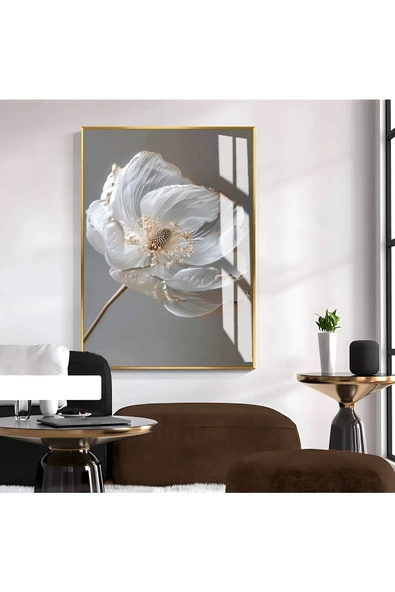 Harikabirev HARİKABİREV|BEYAZ ÇİÇEK MODELİ |ÇERÇEVELİ TEMPERLİ CAM TABLO TEKLİ DİKEY ürün görseli