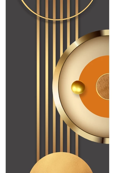 Harikabirev HARİKABİREV| GOLD-TURUNCU SOYUT MODEL 2 |ÇERÇEVELİ TEMPERLİ CAM TABLO TEKLİ DİKEY - Resim 2