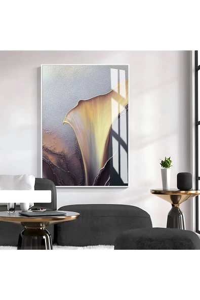 Harikabirev HARİKABİREV|MÜRDÜM-SARI SEVİLEN GALA ÇİÇEK MODELİ 1|ÇERÇEVELİ TEMPERLİ CAM TABLO TEKLİ DİKEY ürün görseli