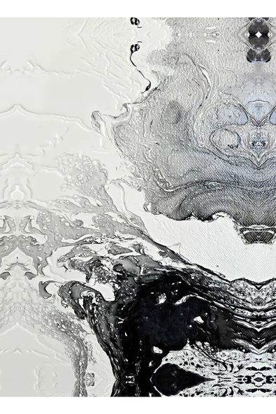 Harikabirev HARİKABİREV|SİYAH-GRİ DALGA DESEN SOYUT MODEL 2|ÇERÇEVELİ TEMPERLİ CAM TABLO TEKLİ DİKEY - Resim 2