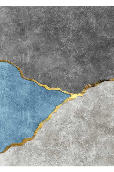 Harikabirev HARİKABİREV|SOYUT GRİ-GOLD-MAVİ ELEGANT SEVİLEN DESEN 1|ÇERÇEVELİ TEMPERLİ CAM TABLO TEKLİ DİKEY - Resim 2