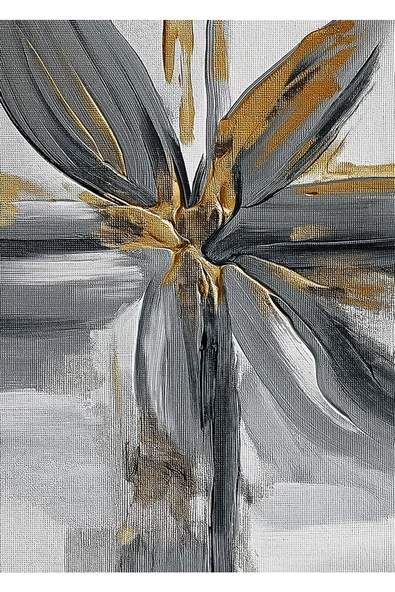 Harikabirev HARİKABİREV|GOLD-GRİ ÇİÇEK DESENLİ SOYUT MODEL 1|ÇERÇEVELİ TEMPERLİ CAM TABLO TEKLİ DİKEY - Resim 2