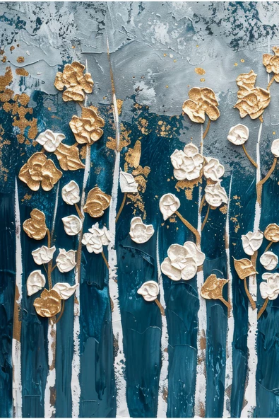 Harikabirev HARİKABİREV|LACİVERT-GOLD AĞAÇLI SOYUT MODEL 1|ÇERÇEVELİ TEMPERLİ CAM TABLO TEKLİ DİKEY - Resim 2