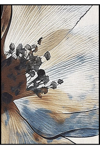 Harikabirev HARİKABİREV|KREM-GRİ ÇİÇEK DESENLİ MODEL |ÇERÇEVELİ TEMPERLİ CAM TABLO TEKLİ DİKEY - Resim 2